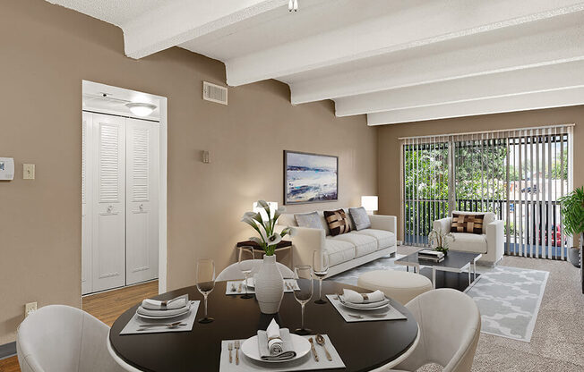 dining area and living area in Albuquerque New Mexico Apartment
