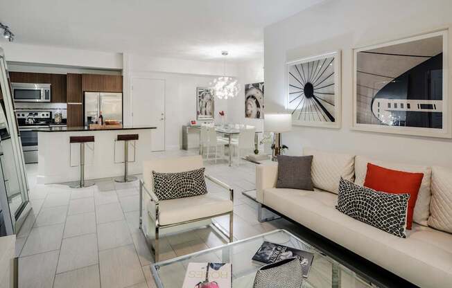 Large Living Spaces Connected with Kitchen and Dinning Areas