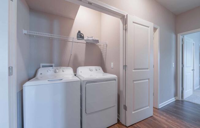 A washer and dryer in a small closet