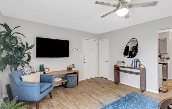Living Room With TV at The Beacon, Huntsville, AL, 35816