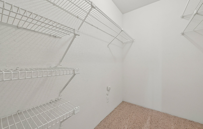 Spacious walk-in closet with wire shelving at Driscoll Place Apartments