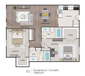 2 beds, 2 baths, 1,008 sqft, $1,420