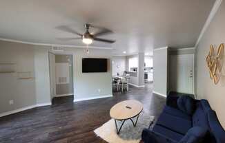 a living room with a couch and a coffee table