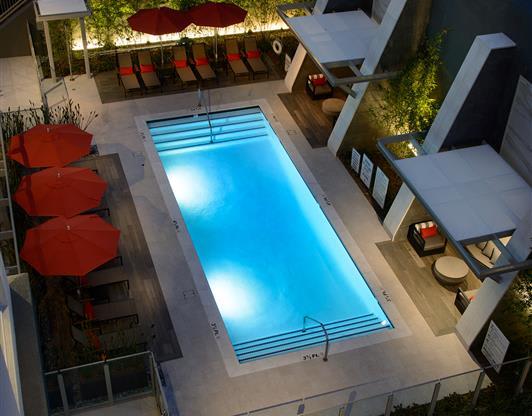 pool view from top at Kinley West LA, Los Angeles, California