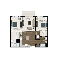 2 beds, 2 baths, 1,066 sqft, $2,074