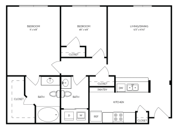 2 beds, 2 baths, 891 sqft, $1,840