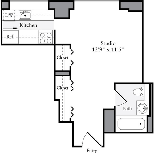 Studio, 1 bath, 396 sqft, $3,464, Unit 28C