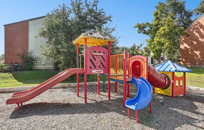 Playground with slides at Hunters Chase in Austin, TX