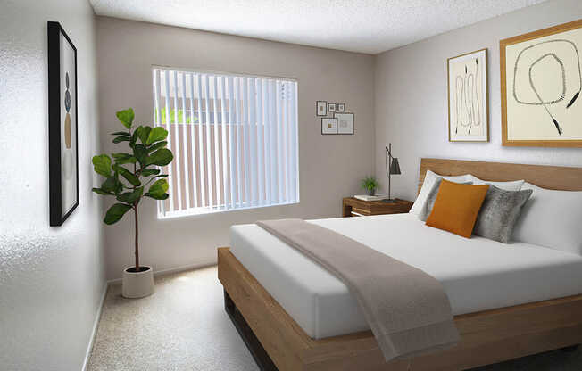 Carpeted Bedroom with Vertical Blinds