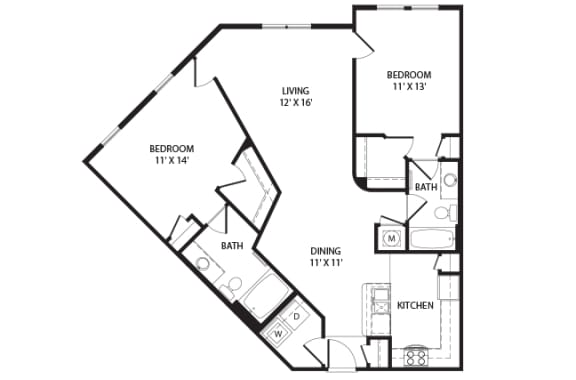 2 beds, 2 baths, 1,157 sqft, $1,660