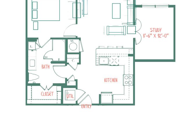 1 bed, 1 bath, 833 sqft, $1,919, Unit 1309-2