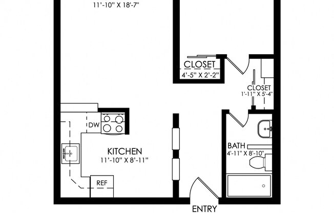 1 bed, 1 bath, 625 sqft, $1,495