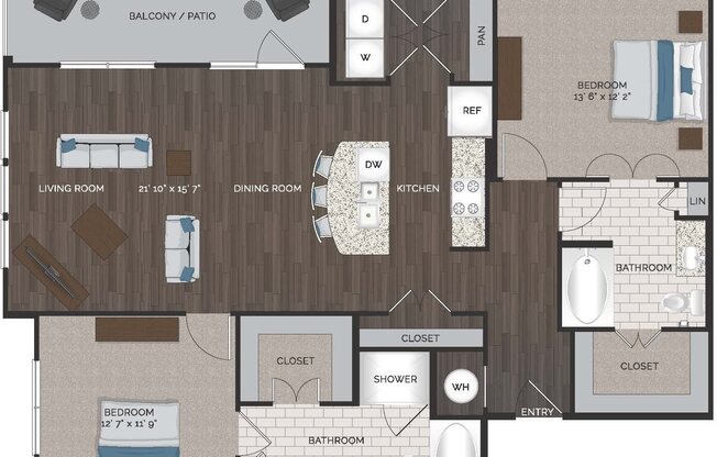 2 beds, 2 baths, 1,312 sqft, $1,739