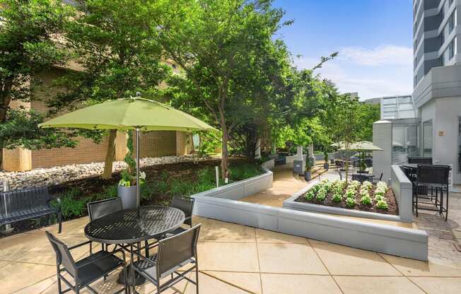 Courtyard with seating area at Lenox Club, Arlington, Virginia