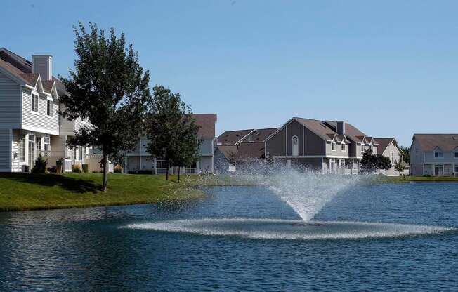 Gorgeous view of the fountain from a patio at Avalon Cove.