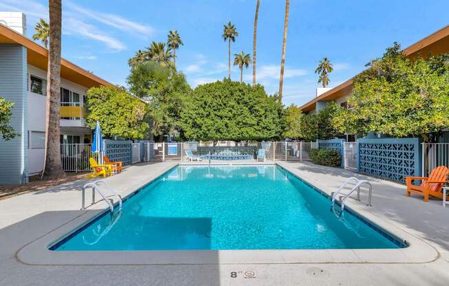 A rectangular pool with a diving board in the middle at The Phoenix Apartments on 6th Avenue, Arizona