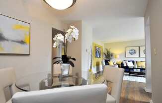 dining area with wood style floors at lamberton lake