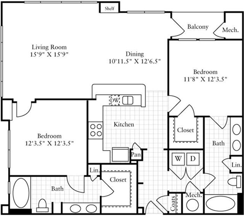 2 beds, 2 baths, 1,243 sqft, $2,387, Unit 2069