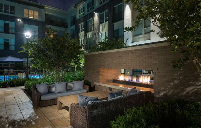 Outdoor courtyard with fire pit at Everra Midtown Park, Dallas, Texas