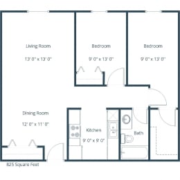 2 beds, 1 bath, 825 sqft, $815