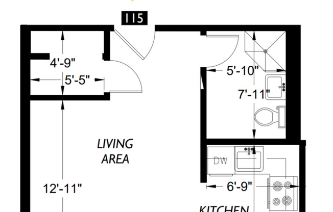 Studio, 1 bath, 325 sqft, $1,295, Unit 115