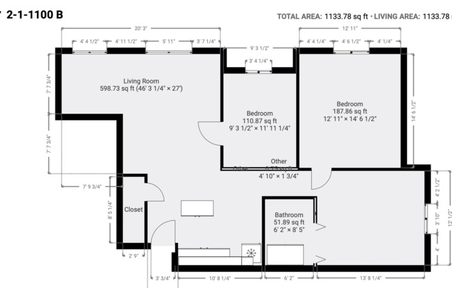 2 beds, 1 bath, 1,100 sqft, $1,495, Unit 44-201