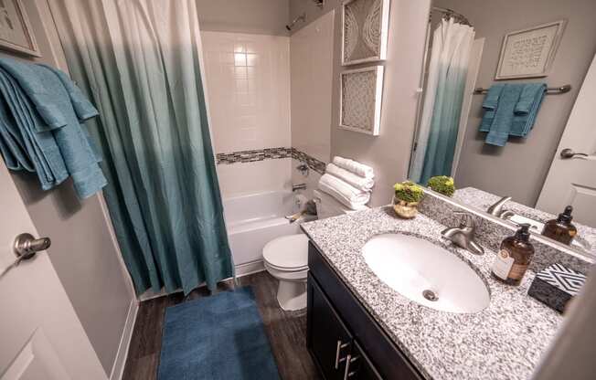 Bathroom at Ashton Brook Apartments with tub, toilet, and vanity