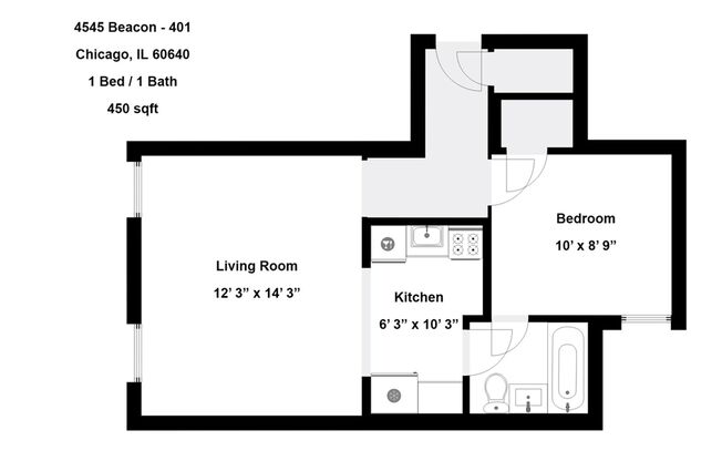 1 bed, 1 bath, 450 sqft, $1,550, Unit 4545-401