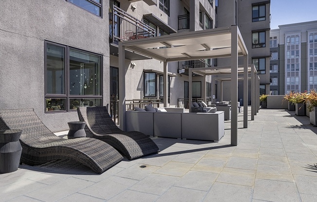 Rooftop seating and lounge area at Rasa Apartments