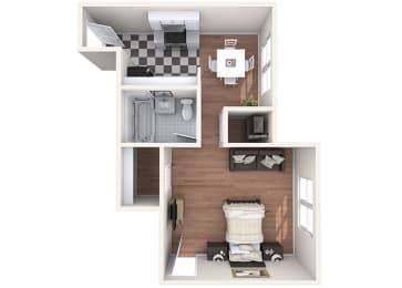 Studio, 1 bath, 500 sqft, $1,722