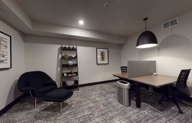 a room with a table and chairs