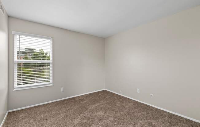 Bedroom with gray walls and a window with a blind at Creve Coeur, Creve Coeur, MO
