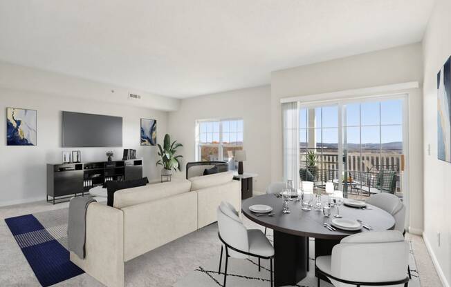 a living room with a couch and a table