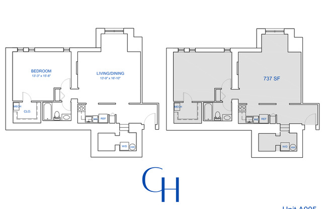 1 bed, 1 bath, 734 sqft, $1,864, Unit A-005