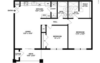 2 beds, 2 baths, 1,000 sqft, $1,561