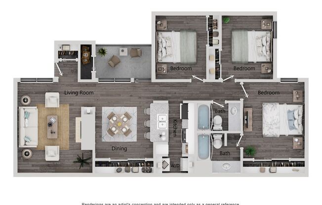 3 beds, 2 baths, 1,165 sqft, $1,610, Unit 1607