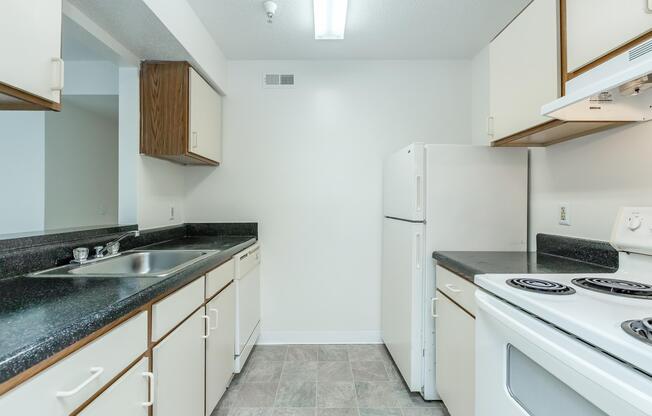 a kitchen with a stove sink and refrigerator