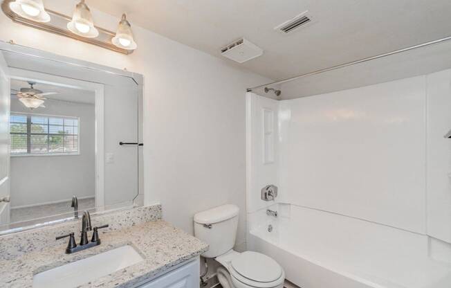 a bathroom with a sink toilet and a mirror