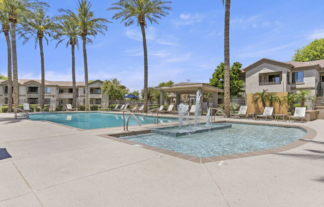 A beautifully resurfaced pool to enjoy in the summer months at Adiamo Palm Valley, Arizona