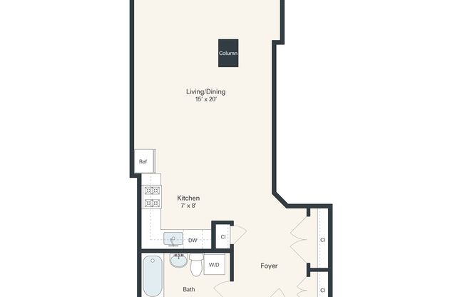 Studio, 1 bath, 597 sqft, $1,337