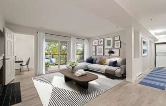 a living room with a couch and a coffee table