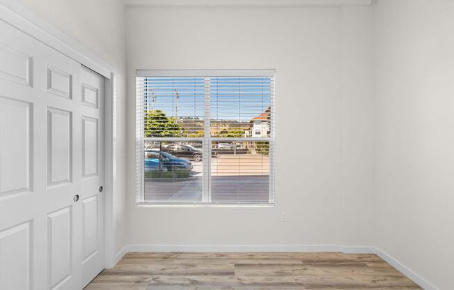 a room with a large window