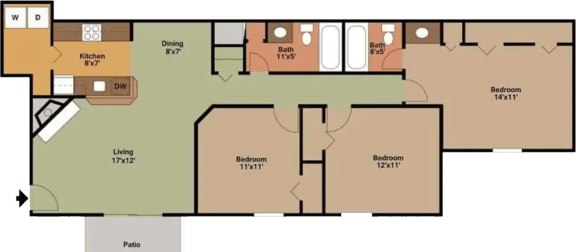 3 beds, 2 baths, 1,122 sqft, $1,855