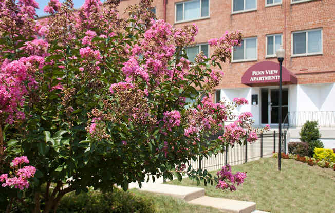 brick exterior of penn view apartments in washington dc