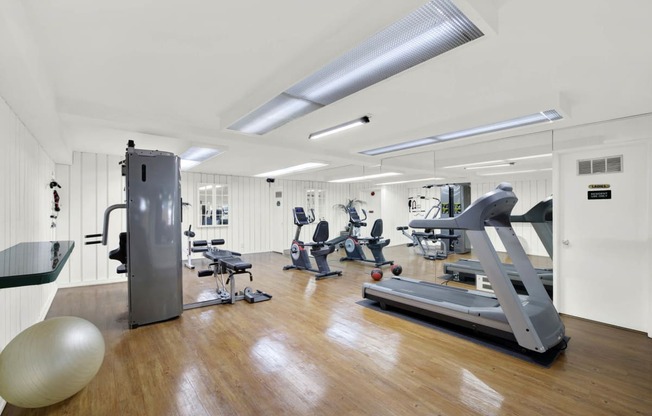 the gym has plenty of treadmills and other exercise equipment at Camino de Oro Apartments, Torrance, CA, 90505