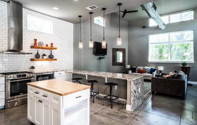 clubhouse catering kitchen in luxury austin apartment