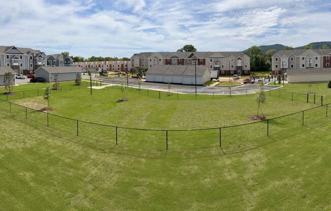 an aerial view of a fenced in dog  park at Chase Creek Apartment Homes, Huntsville, AL, 35811