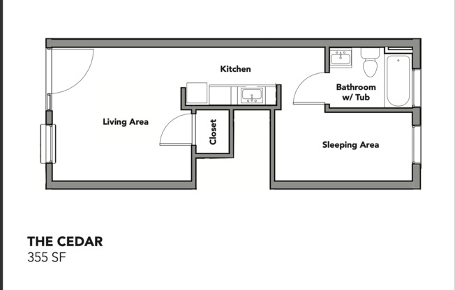 Studio, 1 bath, 355 sqft, $1,225, Unit The Perch - 3