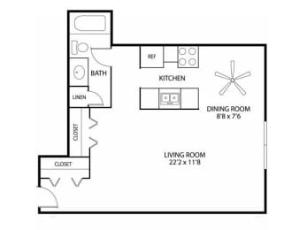 Studio, 1 bath, 670 sqft, $1,320