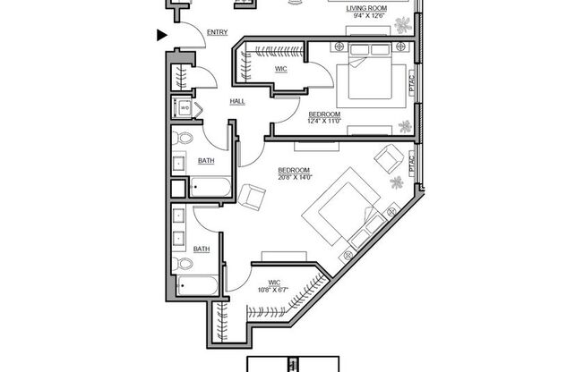 2 beds, 2 baths, 1,234 sqft, $2,995, Unit 311
